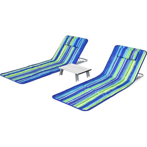 Set di 2 lettini prendisole reclinabili 161 x 51,5 x 27-47 cm con tavolino laterale portatile stile outdoor tessuto oxford blu 200020661