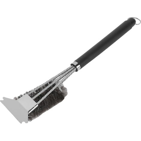 Brosse et grattoir pour barbecue en acier inoxydable, idéale pour le nettoyage des grillades à gaz, à charbon et autres barbecues d'extérieur (fumoir, etc.). Couleur argent. (1/5)