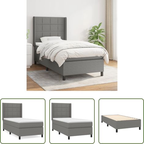 vidaXL Tête de lit réglable - Sommier à lattes de lit avec matelas Gris foncé 80x200 cm Tissu (1/5)