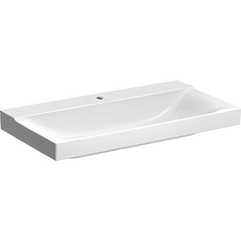 Lavabo Geberit Xeno², 90x48cm, troude robinetterie au centre, sans trop-plein, Blanc, KeraTect