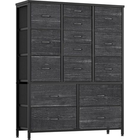 Commode de Chambre, Commode de Rangement avec 15 Tiroir en Tissu avec Cadre en Métal pour Chambre, Salon, Couloir, Armoire à Tiroirs Grand Espace 100x30x123 cm Gris