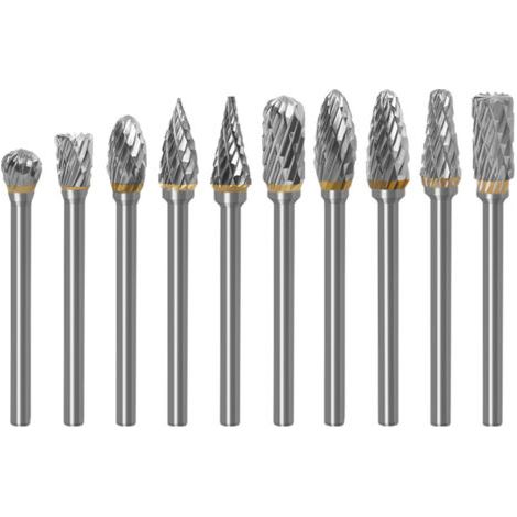 Jeu de Fraises Rotatives Acier Carbure de Tungstène Double Tranchant pour Outil rotatif, 10 stuks 1/8 inch schacht past roterende tool voor houtbewerking snijwerk, metalen polijsten, graveren, b (1/5)