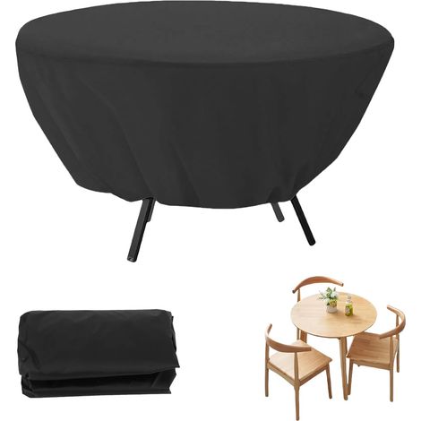 Round Garden Table Cover, Waterproof Round Garden Table Cover, 127x58cm, Dustproof Patio Furniture Cover, Outdoor Table Cover, for Garden Tables (Black) (1/5)