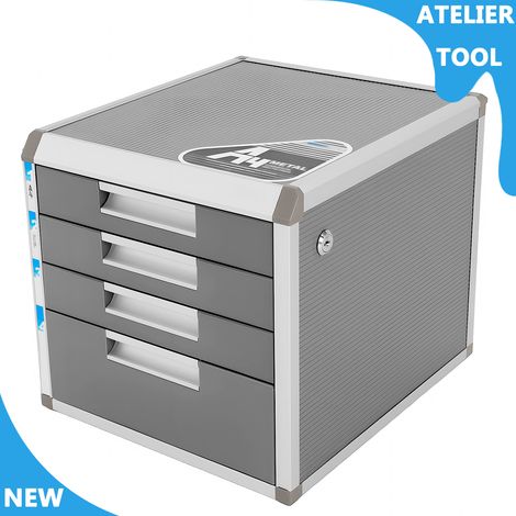 ATELIER Armoire de stockage de fichiers avec tiroirs verrouillables Armoire de fichiers 4 tiroirs boîte de stockage de documents 31.5 x 35 x 29.8cm (1/5)