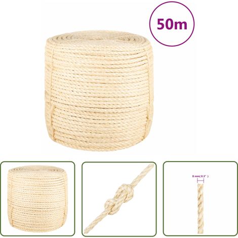 The Living Store Seil 100% Sisal 8 mm 50 m - Sisal Seil - Naturfaser Seil - Baumwollseil - Handwerkszeug - Gartenseil (1/4)