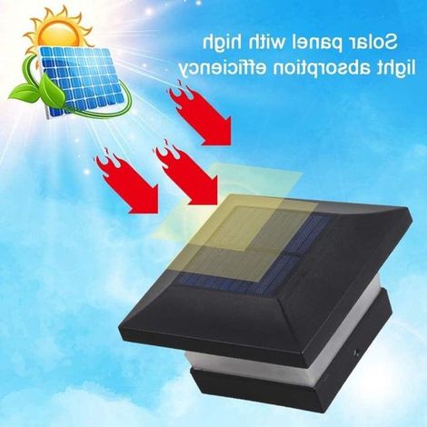Farola solar para postes - Luces para vallas - Iluminación exterior - Encendido/apagado automático - 15x15x9,4cm - Negro (1/5)