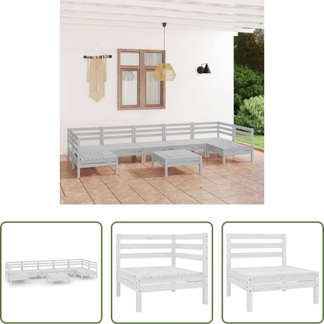 Holzsofa - 8-tlg. Garten-Lounge-Set Weiß Massivholz Kiefer (1/5)