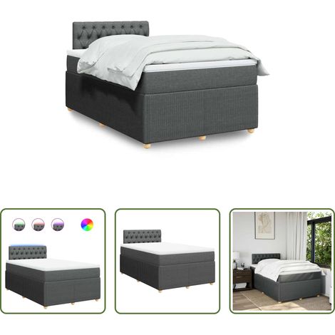 vidaXL LED-Beleuchtung - Boxspringbett mit Matratze Dunkelgrau 120x200 cm Stoff (1/5)