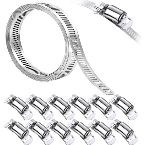 Morsetto a vite senza fine in acciaio inossidabile da 4 m con 12 clip per fissare tubi flessibili, linee del carburante, ecc. (1/5)