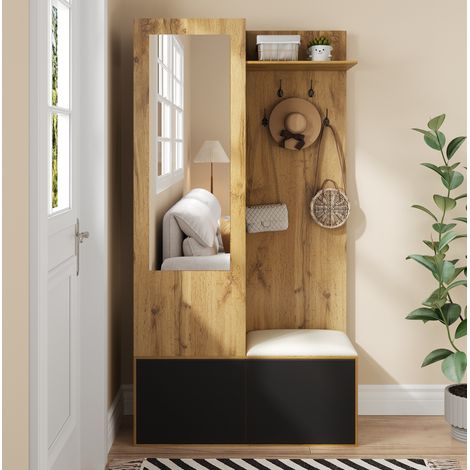 mobile contenitore 100x38x191 ingresso con specchio nero HAVRYA (1/5)