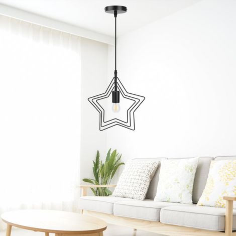 Suspension LED E27 100-240V en fer noir en forme d'étoile, idéale pour salle à manger. (1/5)