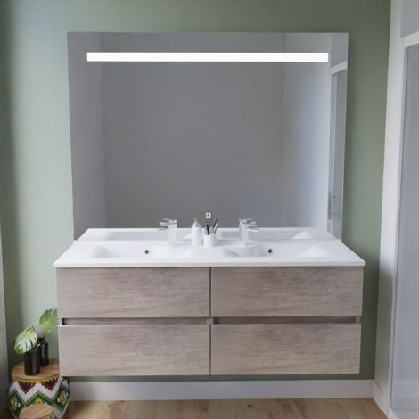 Cuisibane – Meuble double vasque 140 cm – Inox finition blanc mat – 2 caissons de 70 cm – 4 tiroirs ergonomiques – Plan double vasque 140 cm x 46 cm - ht105-