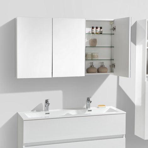 Armadietto da bagno a specchio SIENA 120 cm - laccato bianco (1/5)