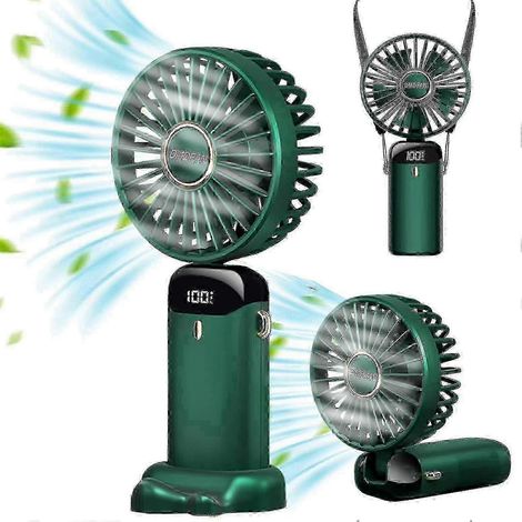 Ventilateur de poche compact, pliable et rechargeable par USB, livré avec un cordon parfumé (vert). (1/3)