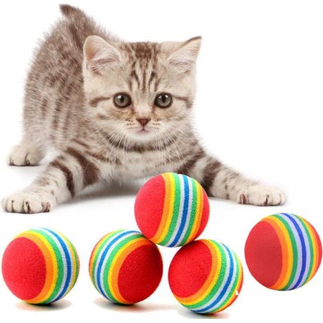 Lot de 5 balles arc-en-ciel pour chat, balle en EVA de sept couleurs, jouet pour chiot et chat, balle en coton colorée (1/5)