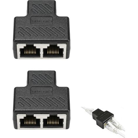 RJ45 Coupleur 2 Pièces, RJ45 Splitter Connecteurs Ethernet 1 à 2 Double Socket - Adaptateur LAN Câble Extender - Transmission Stable et Anti-Interférence (1/5)