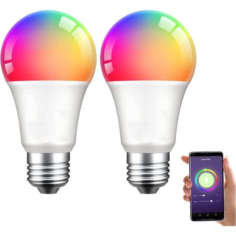 Guirlande lumineuse de Noël Alexa Ampoule LED intelligente E27 9 W RGBCW Changement de couleur 2200-6500 K 1000 lm Compatible avec Alexa, Google Assistant (2 pièce, E27) (1/5)