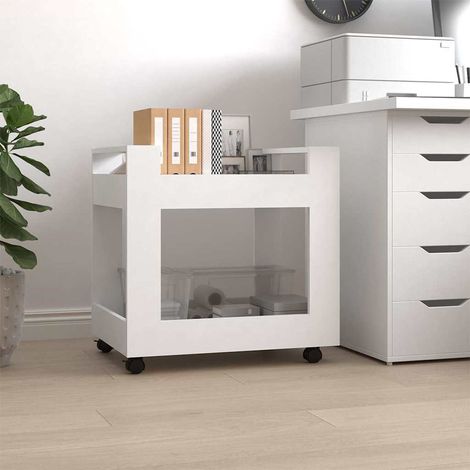 Chariot de bureau à roulettes 2 tablettes blanc en bois d’ingénierie 60 x 45 x 60 cm - PANGIVO (1/5)