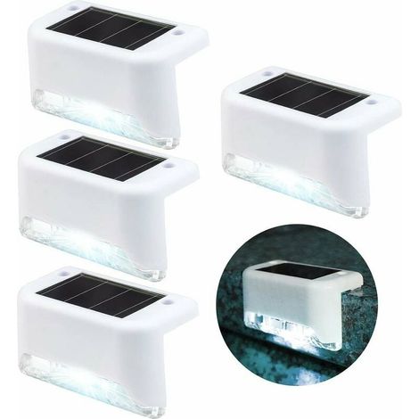 Lampes de marche, appliques murales solaires LED, lampes d'escalier étanches pour intérieur et extérieur, lampes de clôture (lot de 4, blanc)-AquaForge