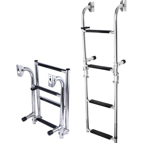 Applicable Échelle de bateau pliante à 3 ou 4 marches, échelle en acier inoxydable avec attaches en plastique et adaptateur de plancher, échelle d'embarquement antidérapante pour bateau, échelle de qu