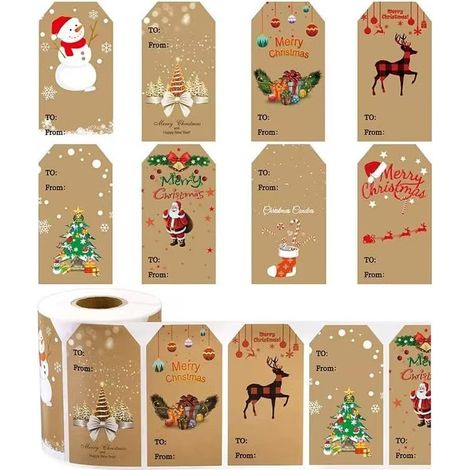 1roll 300pcs/rolls Autocollants D'étiquette De Cadeau De Noël Noël Auto-adhésif Cadeau Autocollants Pour Cadeau Noël Sac Étiquette Autocollant Stickers Noël Festival Décoratifs étiquettes Autocollants (1/3)