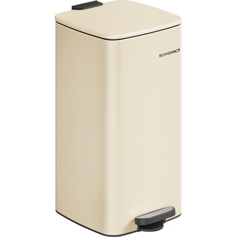 Songmics – Poubelle à pédale 30 L en acier – Seau intérieur pratique – Fermeture douce et maintien en ouverture – Beige sable
