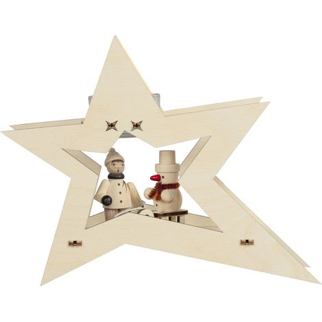 Saico Dekoaufsteller Stern Winterkind mit Schlitten mit 1 Teelichthalter 20 x 15 cm natur