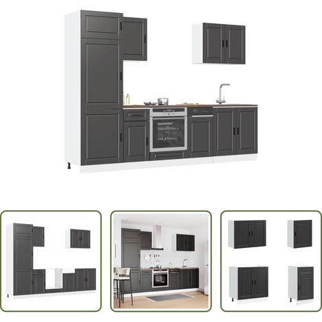 Rangement cuisine -  Ensemble de 7 meubles de cuisine "Porto" en bois d'ingénierie noir (1/5)