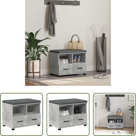 vidaXL Flurbank mit Kissen - Flurbank mit Kissen mit Schubladen Betongrau 60 x 38 x 46 cm (1/5)