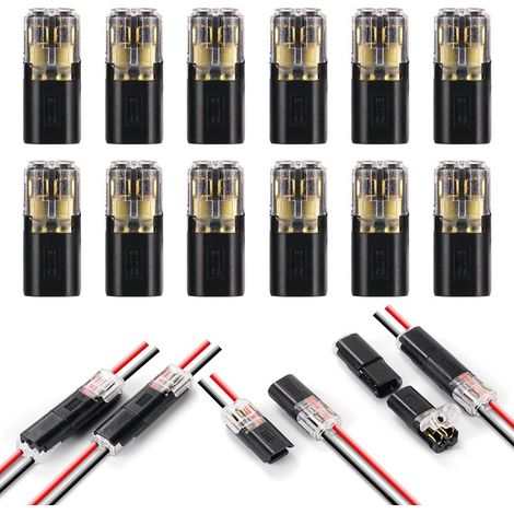 APEX Connecteurs de Fil Basse Tension, 12 Pièces 2 Broches Cable Connectors Connecteur Electrique pour Câble 18-22 AWG (Noir) (1/5)