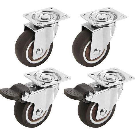 Lot de 4 Petites Roulettes pour Meubles 50mm Comprend 2 Roulettes Freinées et 2 Roulettes Pivotantes Charge 100kg (1/5)