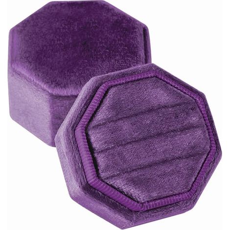 Samt-Schmuckkästchen in achteckiger Form mit 3 Fächern – drei Fächer – eleganter Ring-Präsentationsständer – Geschenk für Heiratsantrag, Verlobung, Jahrestag (lila)