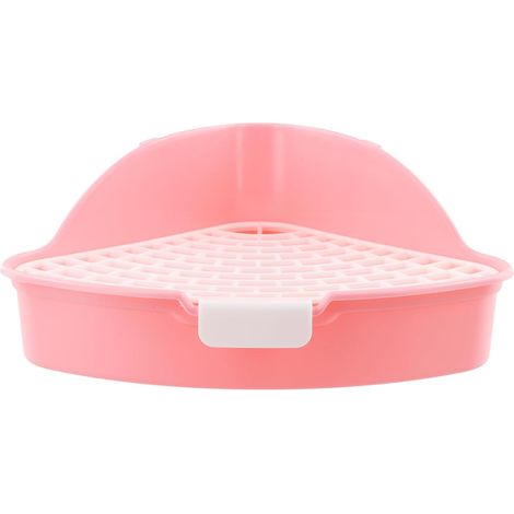 Dreieckige Katzentoilette für Kaninchen und Kleintiere – herausnehmbare Ecktoilette mit rosa Gitter (1/5)