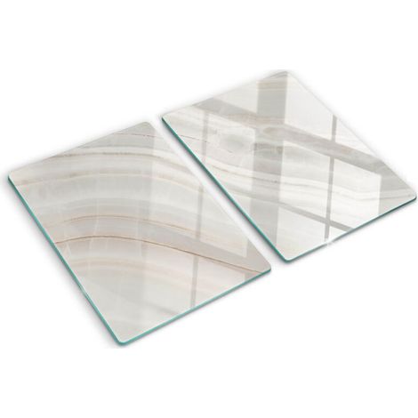Planche de cuisine, couvre plaque, verre planche découper, verre trempé – 2 x 40 x 52 cm - Texture de marbre