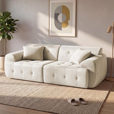 Canapé 2 places 180 cm, canapé de sol avec dossier, coussin et accoudoirs, en tissu moderne, sans montage - Beige (1/5)