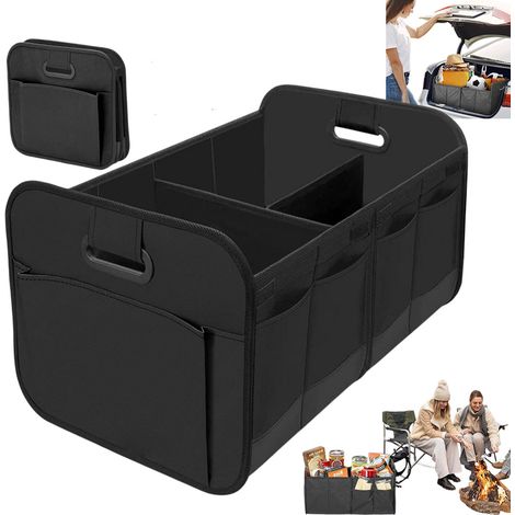 Organizzatore per bagagliaio auto, organizer per bagagliaio auto, organizer per bagagliaio pieghevole, scatola portaoggetti per bagagliaio auto con maniglie rinforzate, pieghevole, nero (1/5)