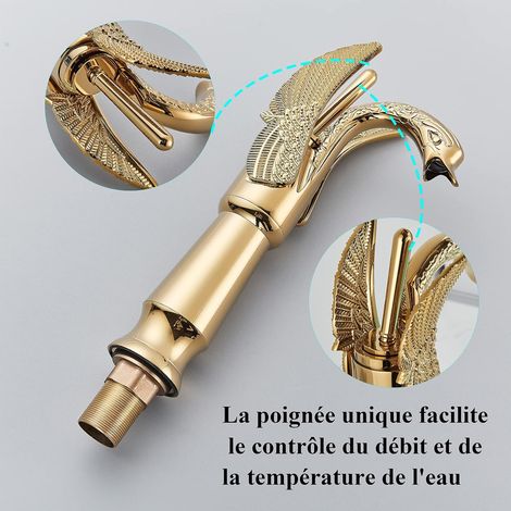 Robinet de lavabo en laiton finition dorée Design élégant Mélangeur eau chaude et froide pour salle de bain