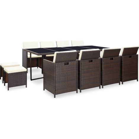 Patio Furniture  Rattan Brown, Cream White Cushions vidaXL