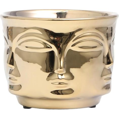 Ceramic Flower Pot Human Face Design Creative Pot for Home Office Decoration Small Model Gold (1/5)
