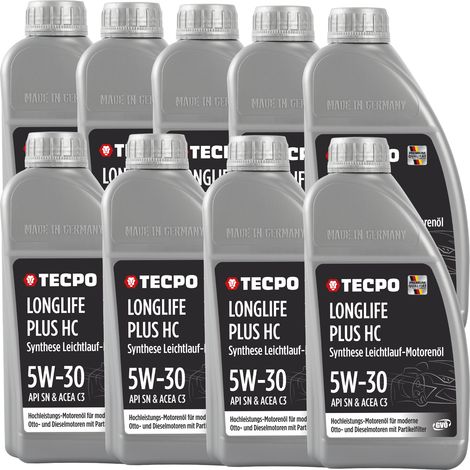 TECPO Motoröl 9 Liter 5W-30 LONGLIFE Plus HC Synthese passend für ACEA C3 / API SN / 504 / 507 / 229.31 / 229.51 / LL-04 / C30