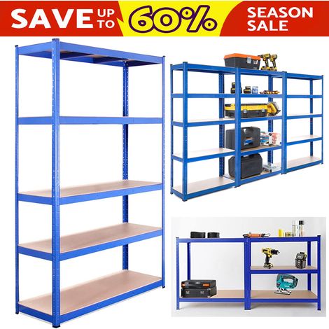 Heavy Duty 5 Tier Boltless Garage Shelving Unit Shed Warehouse Workshop Office Storage Shelves Metal Racking, Adjustable - Can be split into 2 smaller Shelf Units  Large, Blue (1/5)