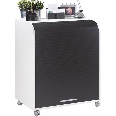 Bureau informatique blanc à rideau noir Must 80cm (1/5)
