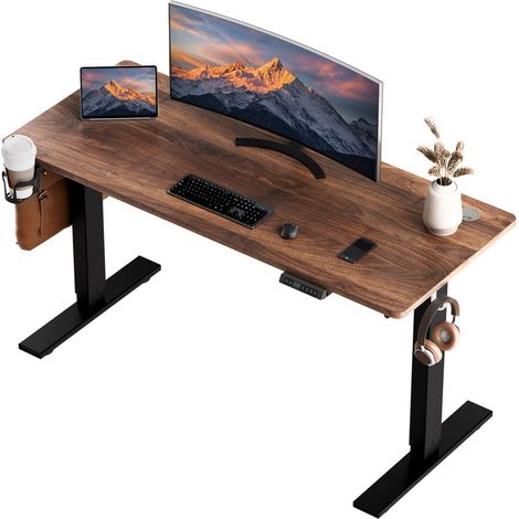 HOMAVO Bureau70x140cm réglable en hauteur électriquement avec fonction mémoire, USB/Type C, longueur 120 cm ou 140 cm, deux tailles (plateau de bureau de 18 mm).