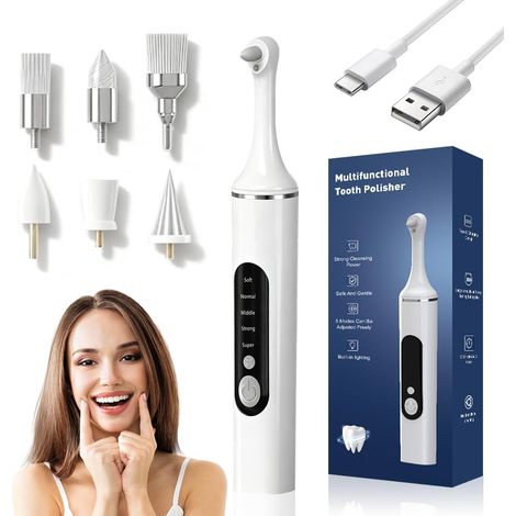 Kit de nettoyage avec 5 têtes pour le nettoyage des dents et le blanchiment des dents, pour le polissage après le nettoyage des dents, blanc (1/5)