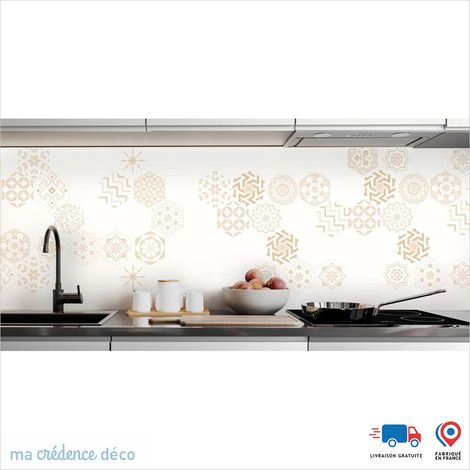 Crédence : Carreaux Ciment Hexagonal - Couleur Beige ivoire - Alu composite - 60 - 120 (1/3)