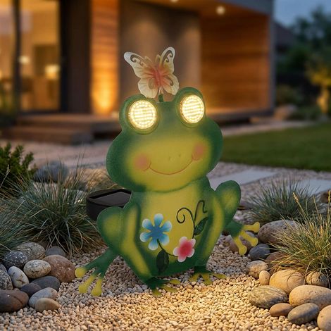 LED Solarleuchte Solarlampe Außenleuchte Metall bunt matt Frosch-Design H 22 cm