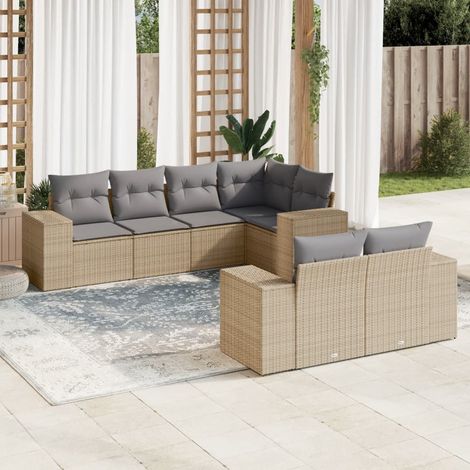 Set sofás de jardín 7 piezas y cojines ratán sintético beige vidaXL (1/3)