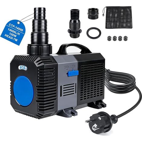 EXLECO Outdoor Pond Pump 1400L/H 120W – Filtration, Electric Water Pump for Koi Carp, Oase Fish, Garden, Stream – Adjustable for Waterfall Fountain (1/2)