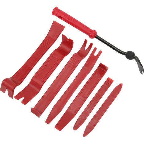 Kit di attrezzi da 8 pezzi per lo smontaggio di autoradio, kit per lo smontaggio e la riparazione di pannelli, colore rosso.