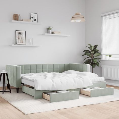 Tagesbett Ausziehbar mit Schubladen Hellgrau 90x200 cm Samt (1/5)